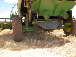 Home made windrow chute fitted to John Deere Harvester